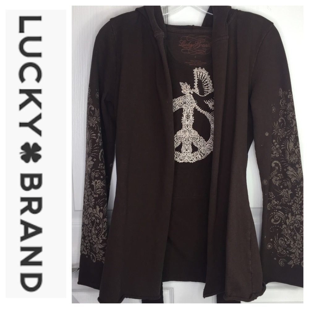 Lucky Brand Peace Brown Belted Hooded Sweatshirt
